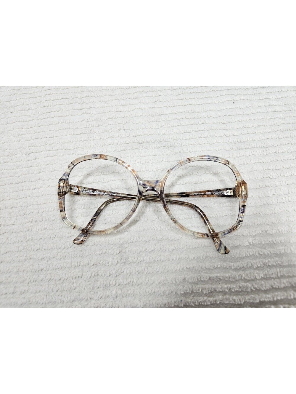 Vintage 1970s Oversize Round Eyeglass Frames Shuron Blue Speckle Elizabeth Arden